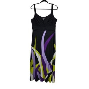 SOHO Apparel Ltd Womens‎ Black Abstract Graphic Maxi Dress Size 16 V-Neck Artsy